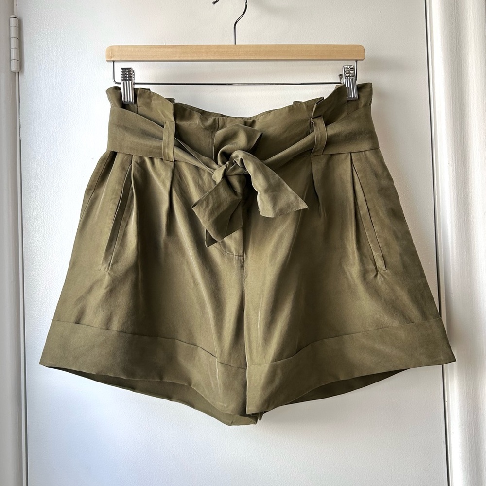 Theory Olive High Waist Women Silk Shorts